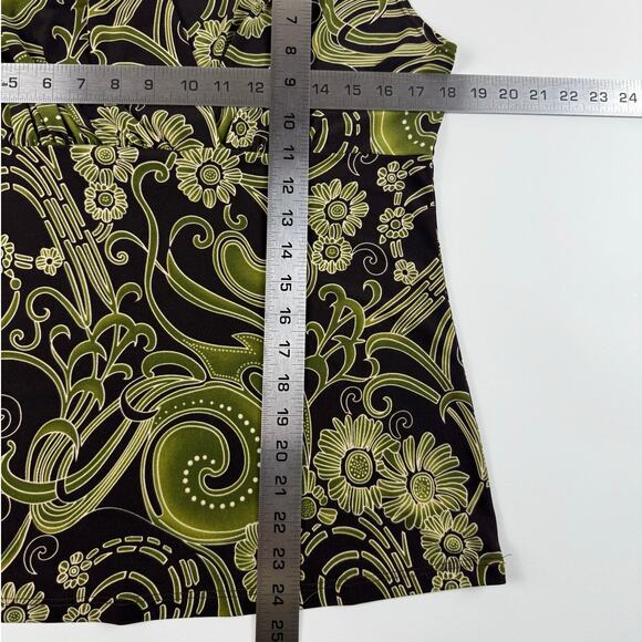 Vintage Y2K Green and Brown Floral Funky Fitted Sleeveless Women's Top - Picture 5 of 6